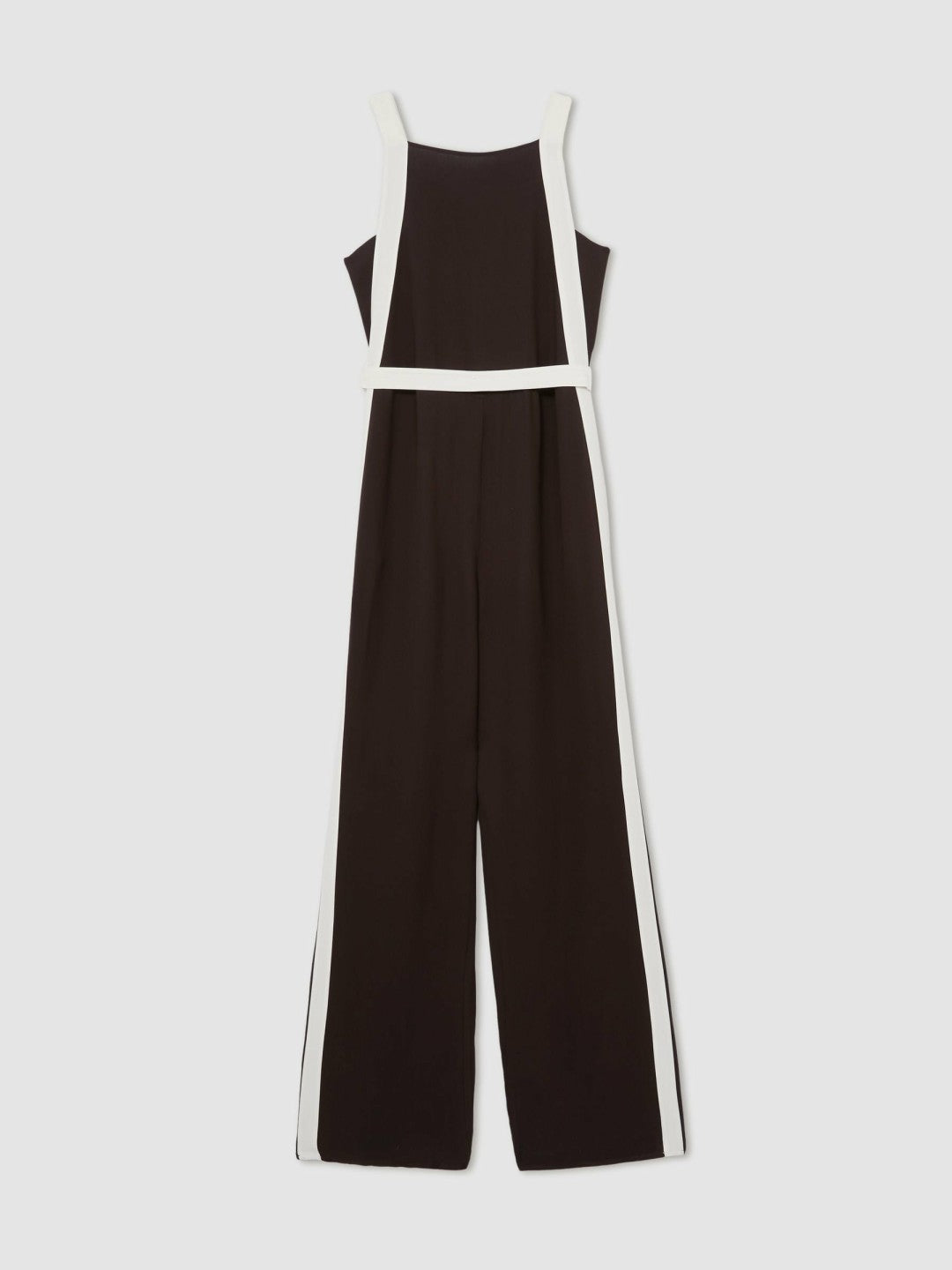 Reiss Popular Choice - Colourblock Wide Leg Belted Jumpsuit in Chocolate/Cream