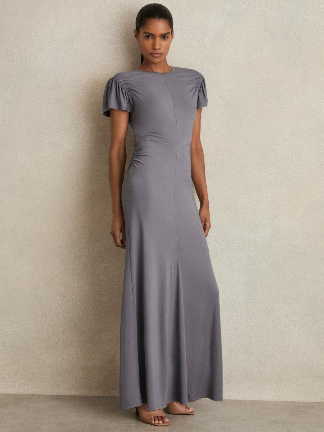 Reiss Affordable - Modal Blend Ruched Jersey Dress in Grey