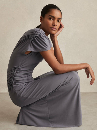 Reiss Affordable - Modal Blend Ruched Jersey Dress in Grey