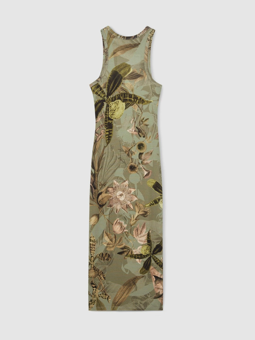 Reiss | NYBG Floral Ruched Jersey Dress in Khaki