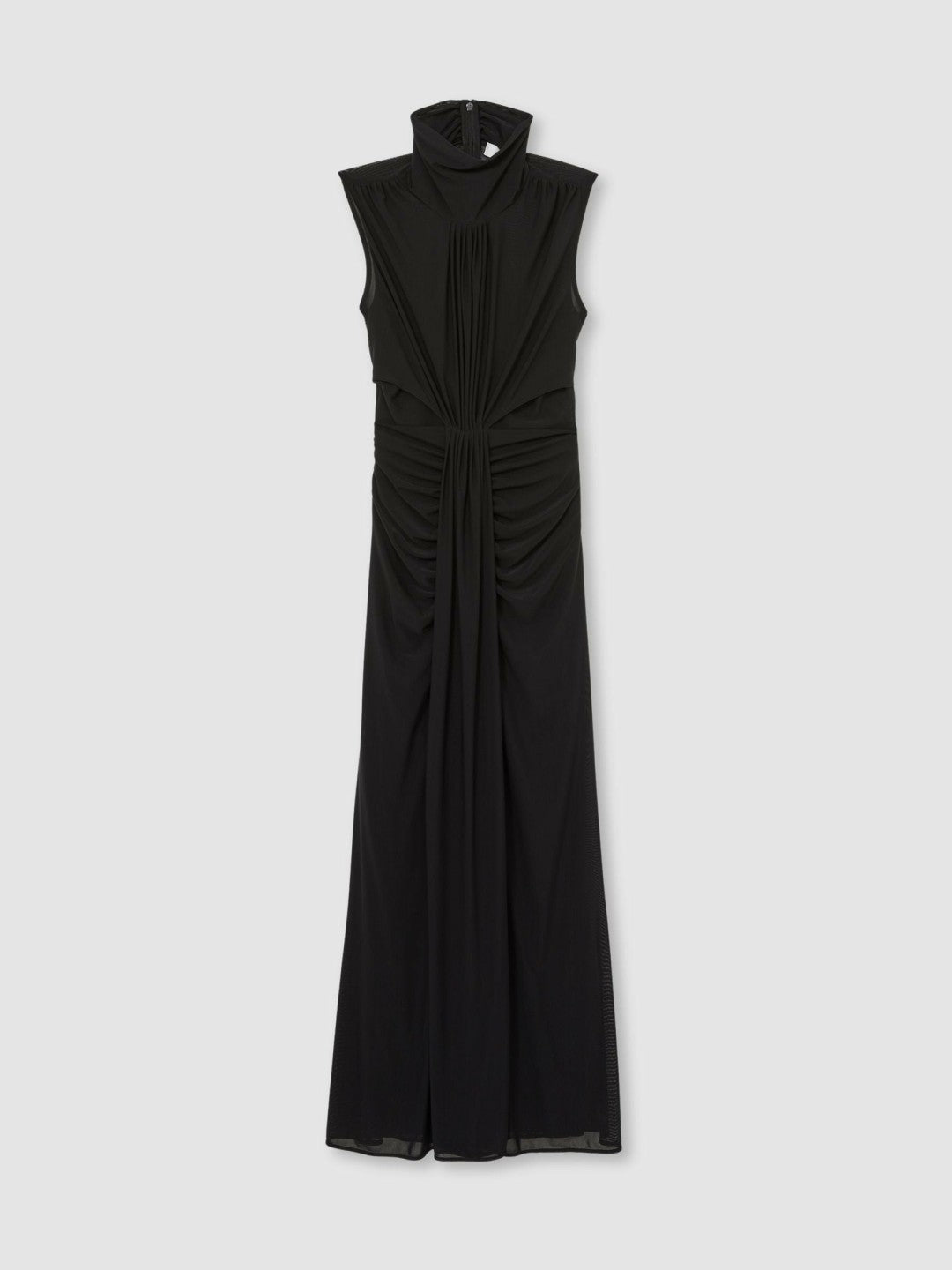 Reiss Sheer Ruched Maxi Dress in Black