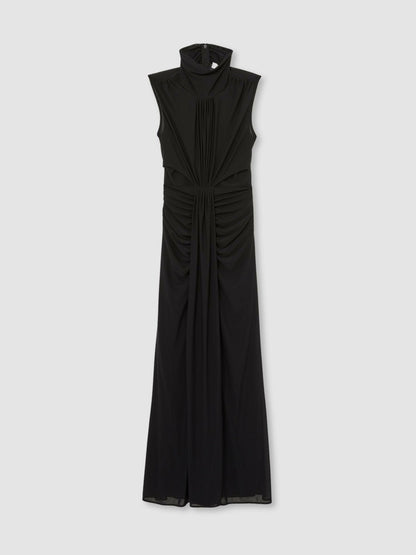 Reiss Sheer Ruched Maxi Dress in Black