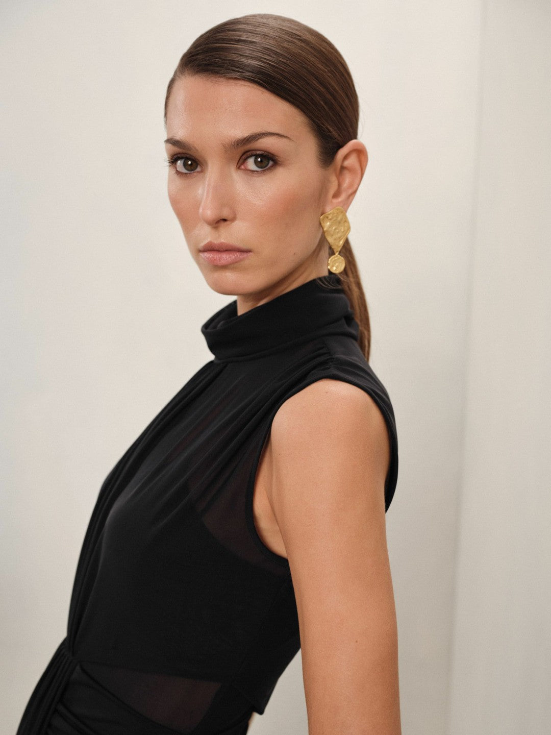 Reiss Sheer Ruched Maxi Dress in Black
