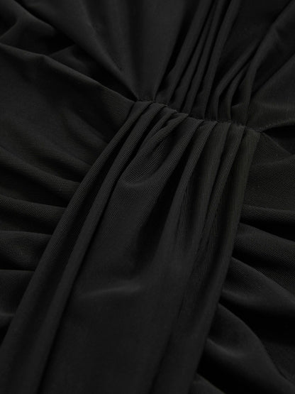 Reiss Sheer Ruched Maxi Dress in Black