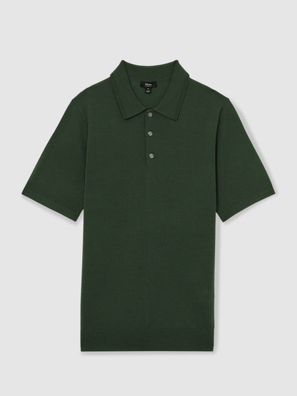 Reiss Best Seller - Merino Wool Short-Sleeve Polo Shirt in Kale Green