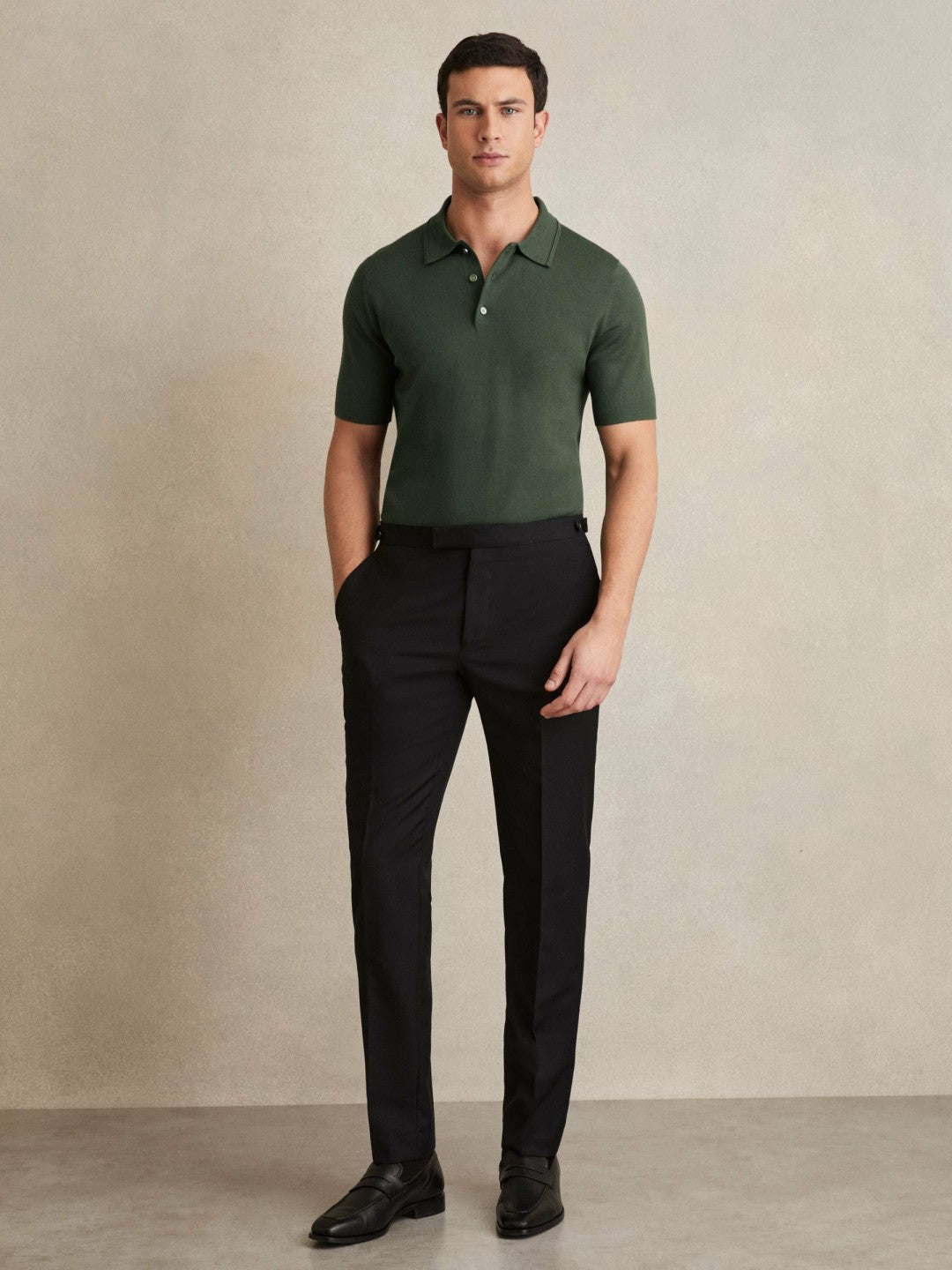 Reiss Best Seller - Merino Wool Short-Sleeve Polo Shirt in Kale Green
