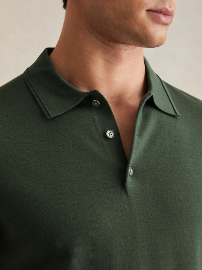 Reiss Best Seller - Merino Wool Short-Sleeve Polo Shirt in Kale Green