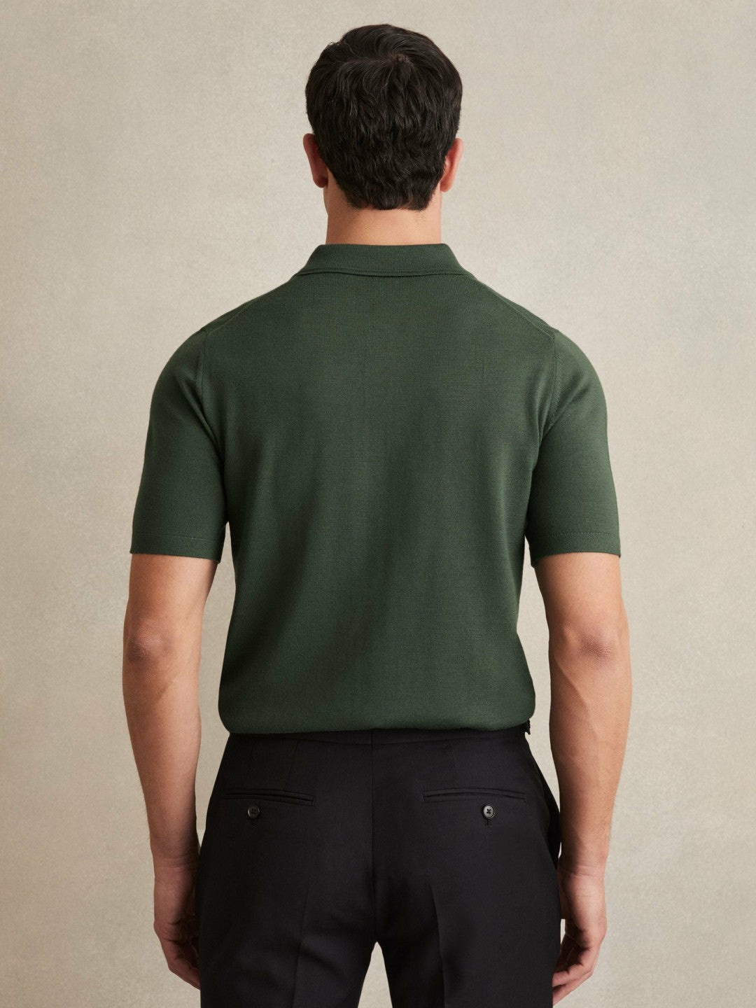 Reiss Best Seller - Merino Wool Short-Sleeve Polo Shirt in Kale Green