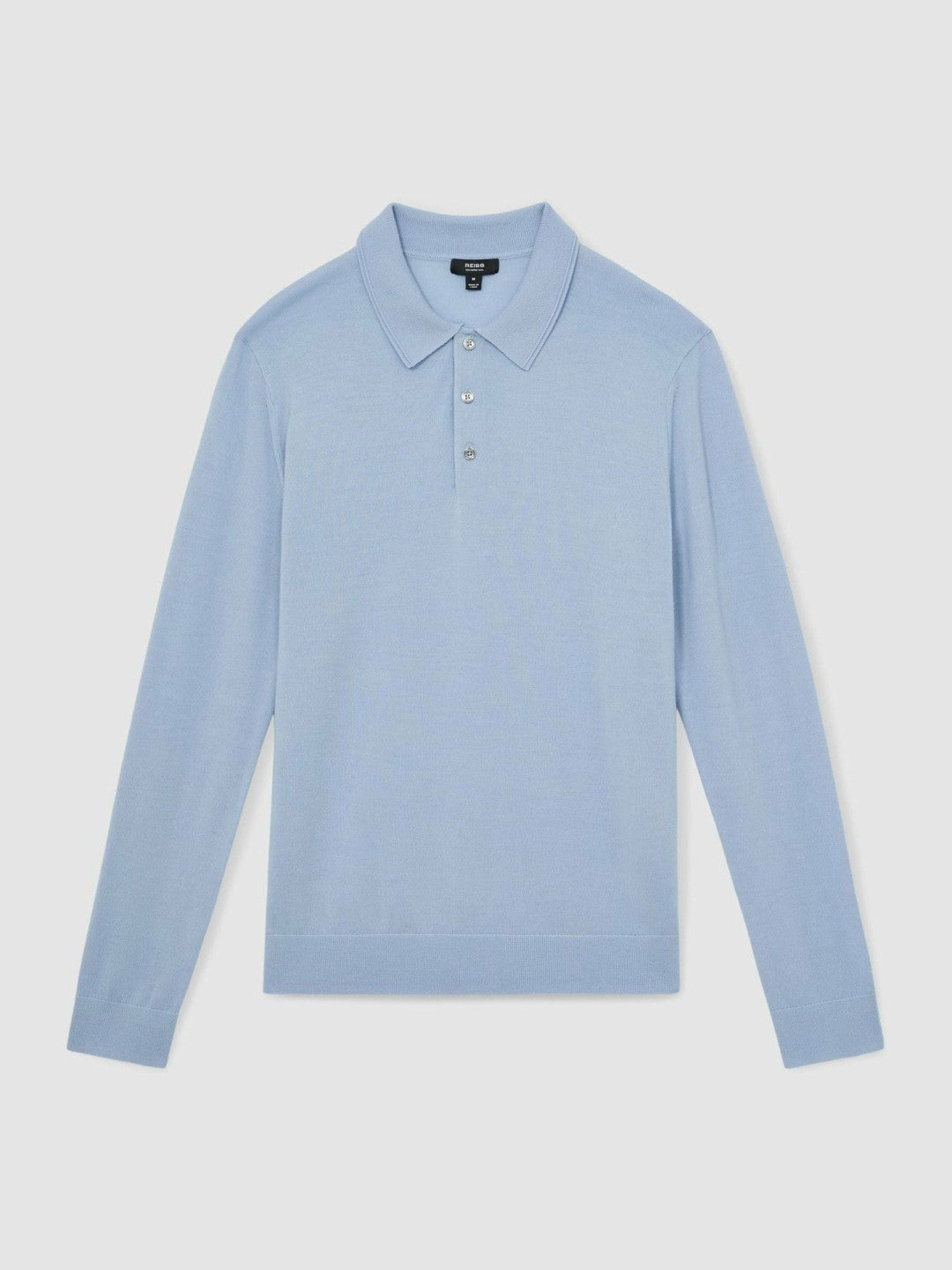 Reiss Offer - Merino Wool Long-Sleeve Polo Shirt in Soft Blue