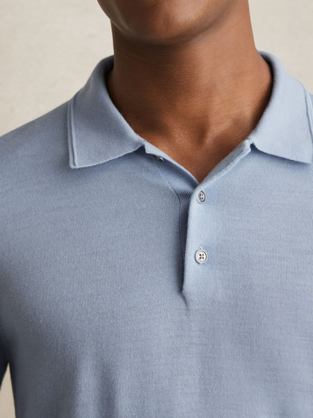 Reiss Offer - Merino Wool Long-Sleeve Polo Shirt in Soft Blue