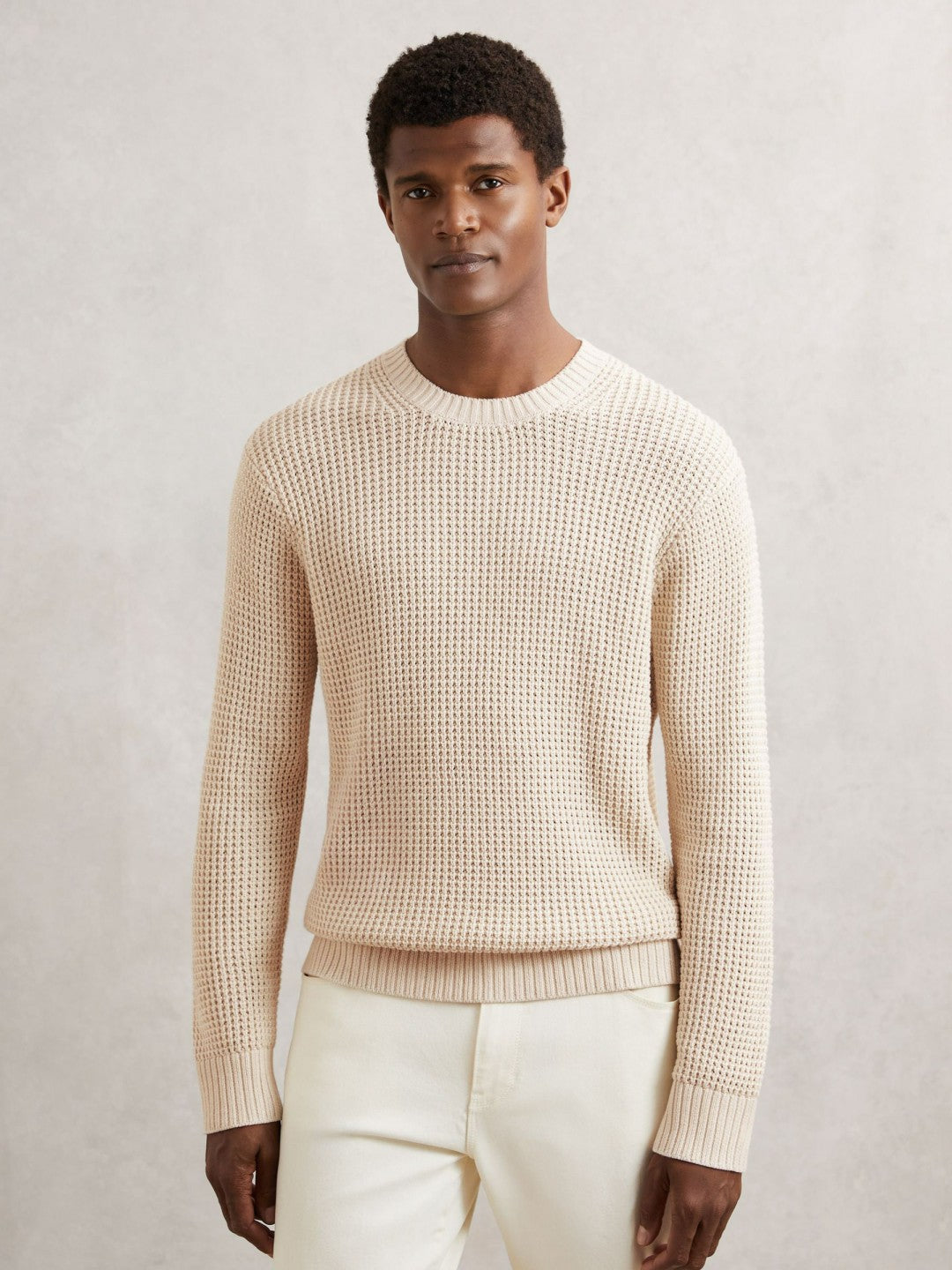Reiss Popular Choice - Paige Cotton Waffle-Knit Sweater in Natural