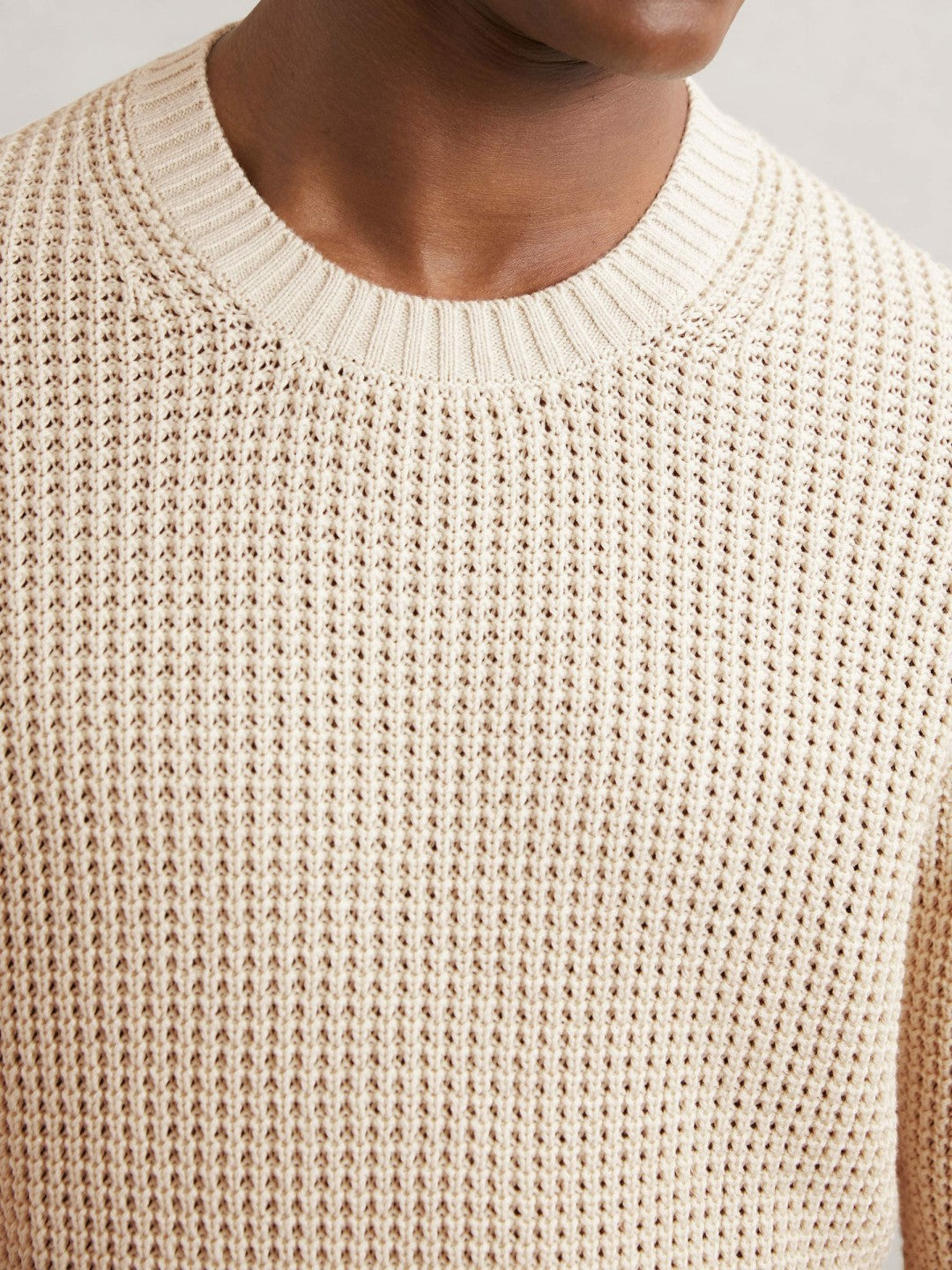 Reiss Popular Choice - Paige Cotton Waffle-Knit Sweater in Natural