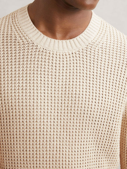 Reiss Popular Choice - Paige Cotton Waffle-Knit Sweater in Natural