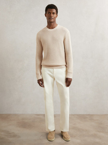 Reiss Popular Choice - Paige Cotton Waffle-Knit Sweater in Natural