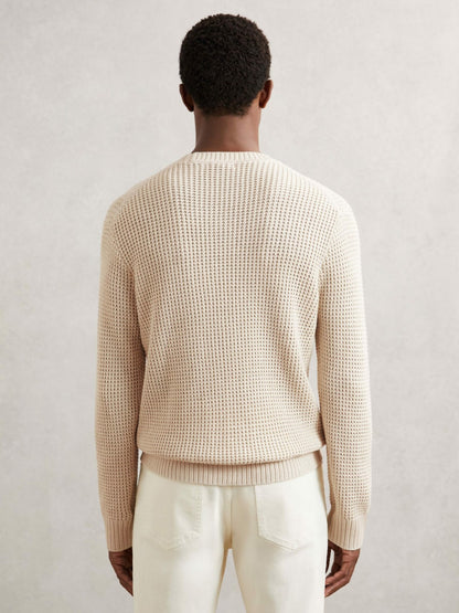 Reiss Popular Choice - Paige Cotton Waffle-Knit Sweater in Natural