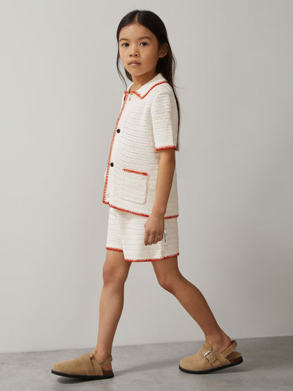 Reiss Sale - 9-13 yrs McLaren F1 Team Crochet Shorts in Off White/Orange