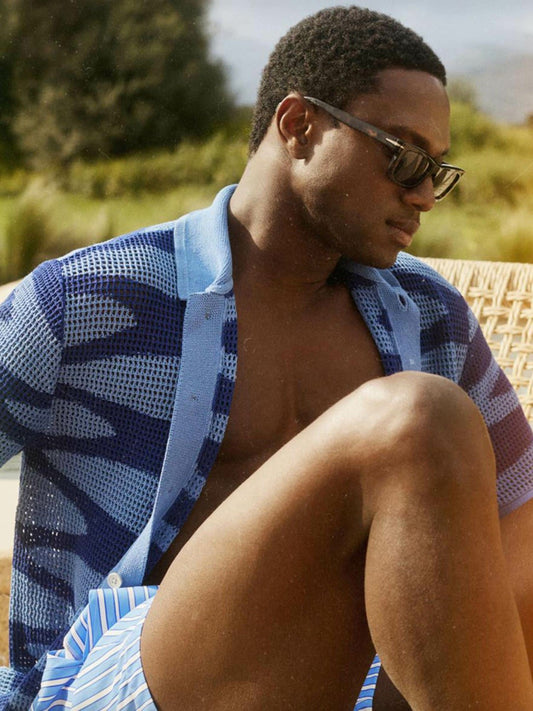 Reiss Featured - | Ché Wave Crochet Shirt in Blue