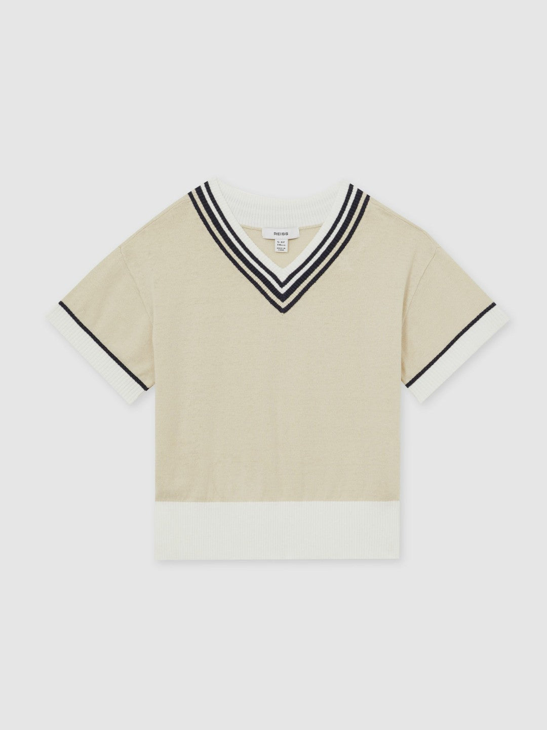 Reiss Offer - 4-9 yrs Cotton-Linen Knit V-Neck Cricket Top in Neutral