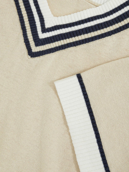 Reiss Offer - 4-9 yrs Cotton-Linen Knit V-Neck Cricket Top in Neutral