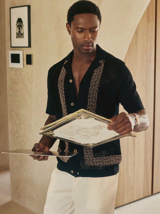Reiss | Ché Beaded Crochet Shirt in Black