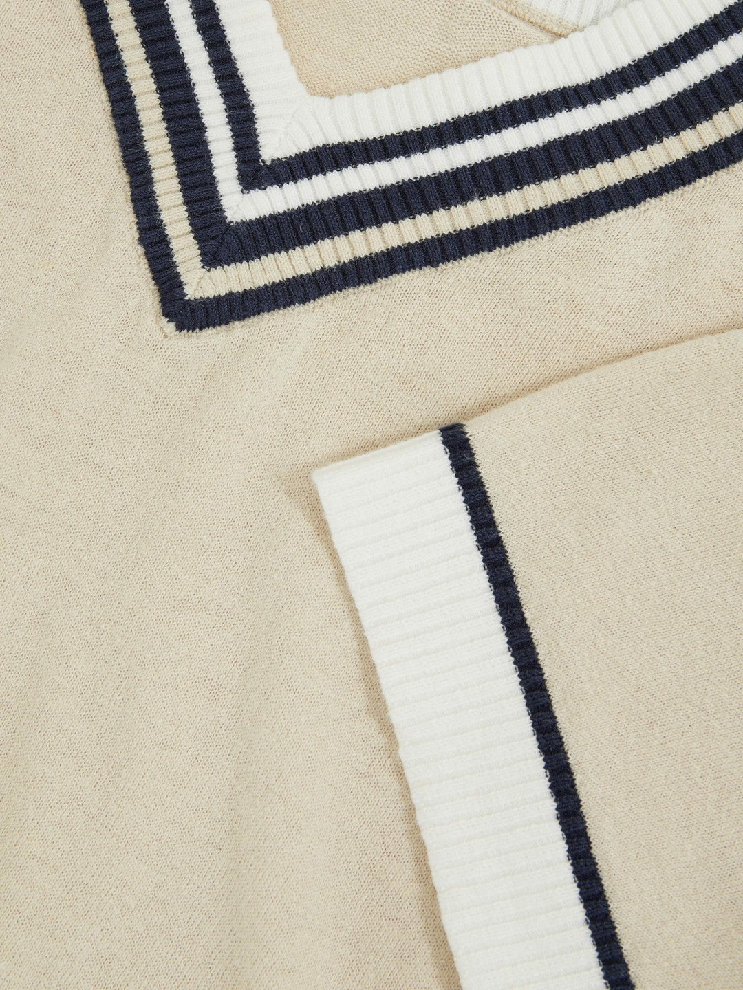 Reiss Featured - 9-13 yrs Cotton-Linen Knit V-Neck Cricket Top in Neutral