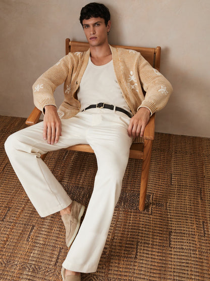 Reiss Savings - | Ché Motif-Embroidered Cardigan in Camel