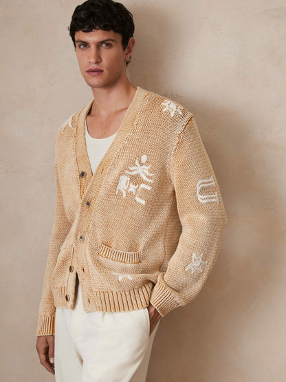 Reiss Savings - | Ché Motif-Embroidered Cardigan in Camel