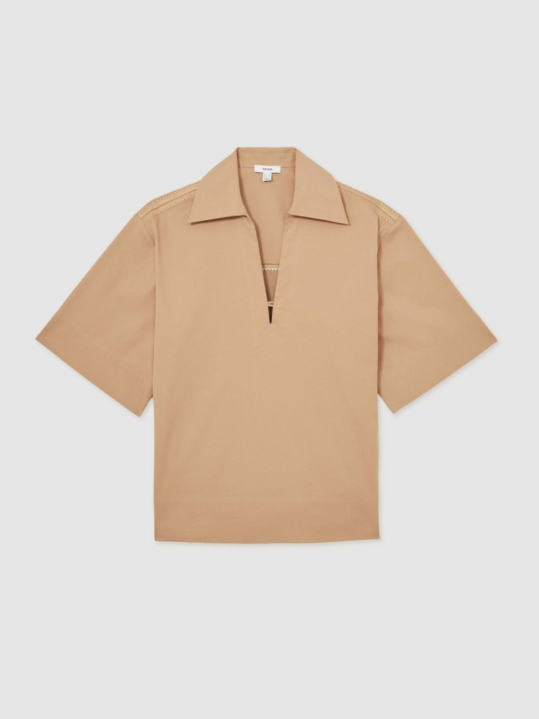 Reiss Savings - Cotton Blend Craft Stitch Collared Top in Camel