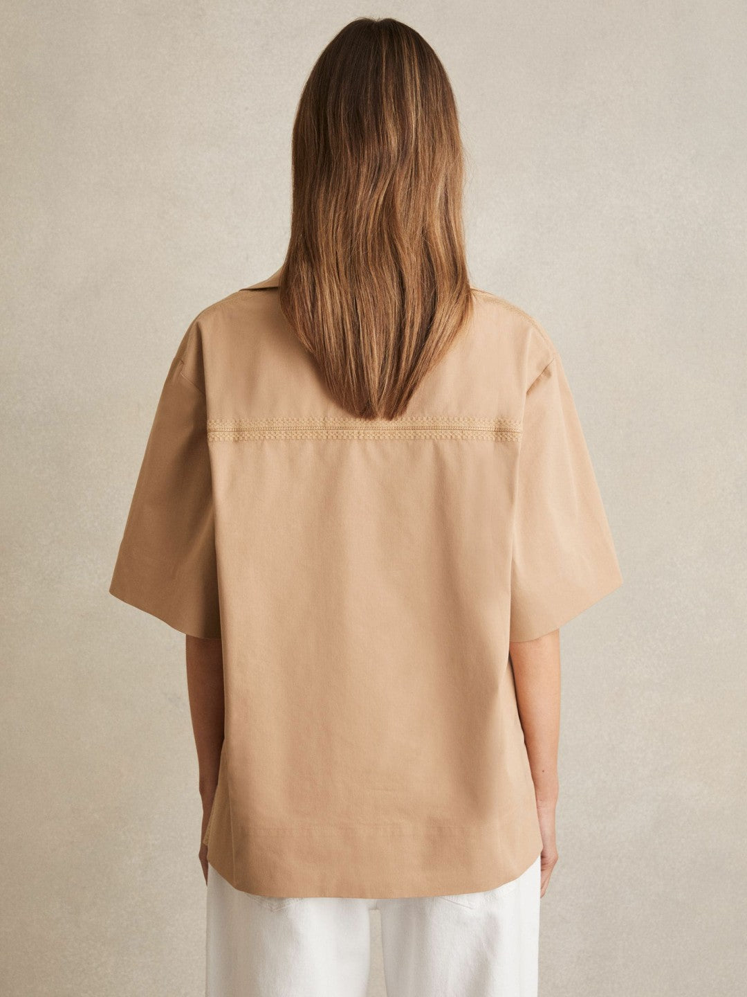 Reiss Savings - Cotton Blend Craft Stitch Collared Top in Camel