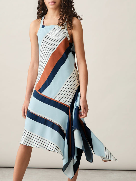 Reiss Featured - 9-13 yrs Stripe-Print Handkerchief Dress in Blue Print