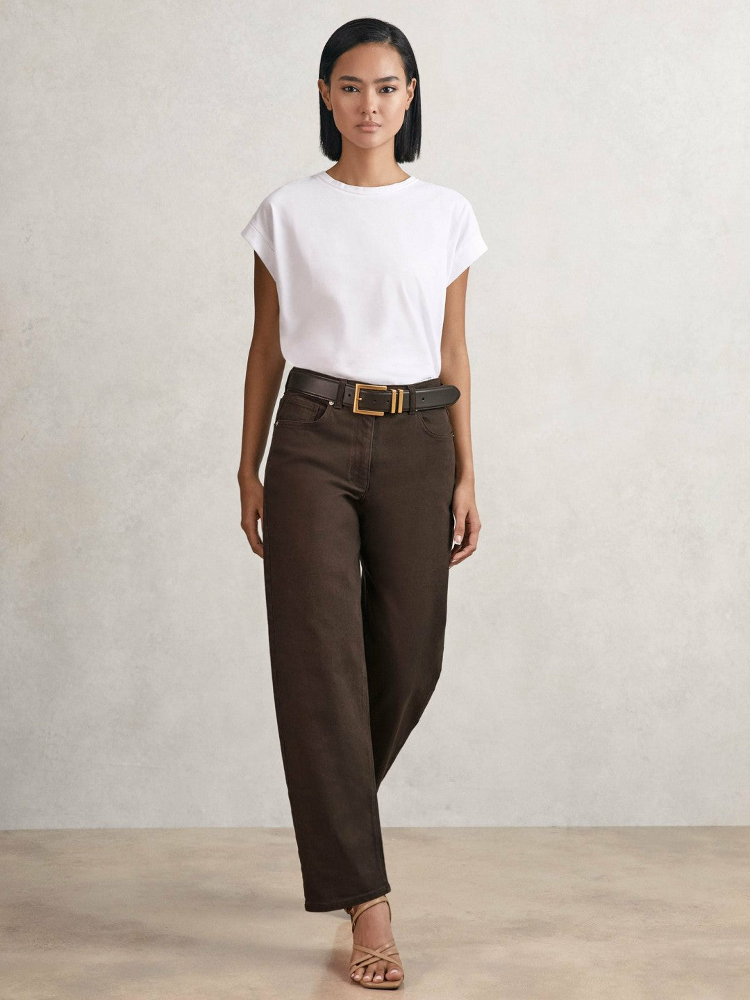 Reiss Petite Mid-Rise Straight-Leg Jeans in Chocolate