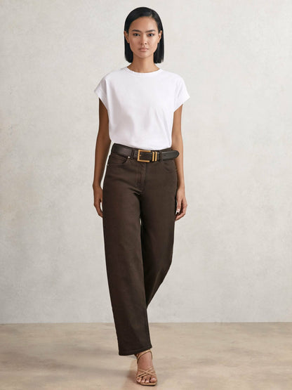Reiss Petite Mid-Rise Straight-Leg Jeans in Chocolate