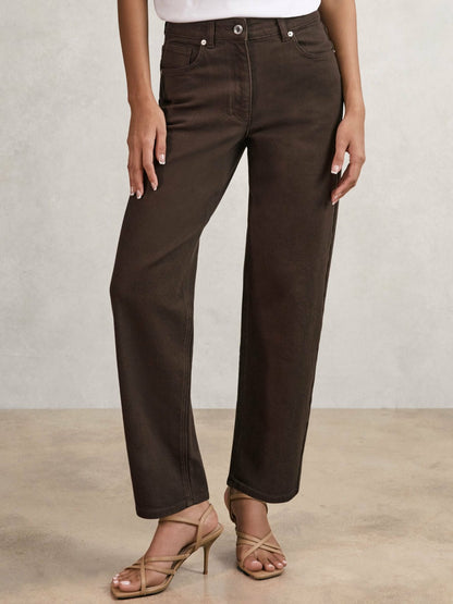 Reiss Petite Mid-Rise Straight-Leg Jeans in Chocolate