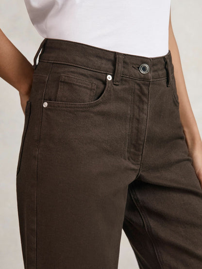 Reiss Petite Mid-Rise Straight-Leg Jeans in Chocolate