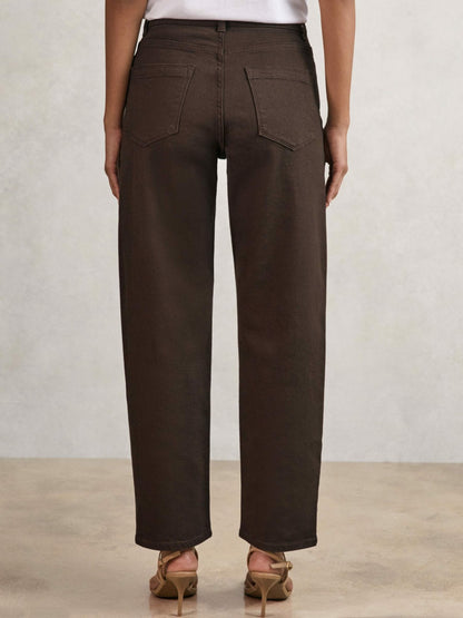 Reiss Petite Mid-Rise Straight-Leg Jeans in Chocolate