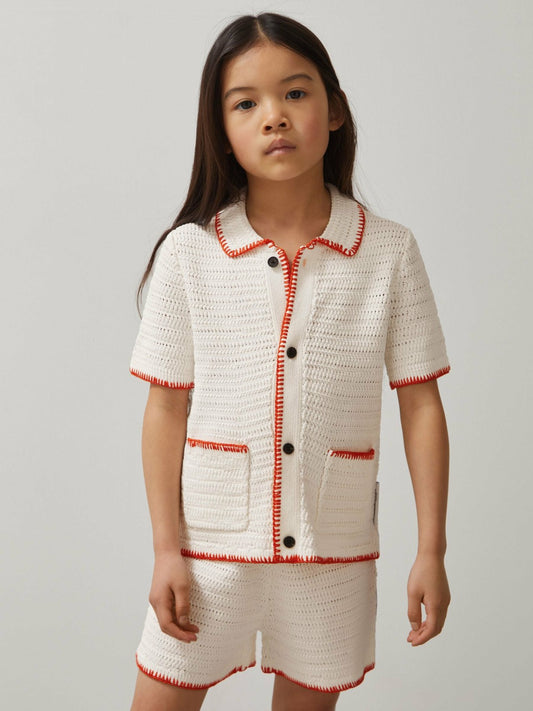 Reiss 3-9 yrs McLaren F1 Team Crochet Shirt in Off White/Orange