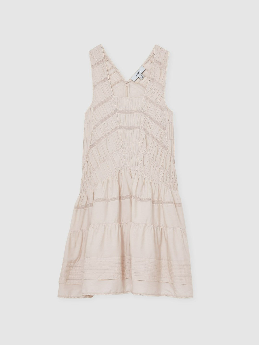 Reiss Deal - Shirred Ruffle Hem Mini Dress in Neutral