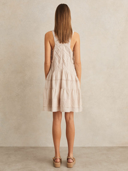 Reiss Deal - Shirred Ruffle Hem Mini Dress in Neutral