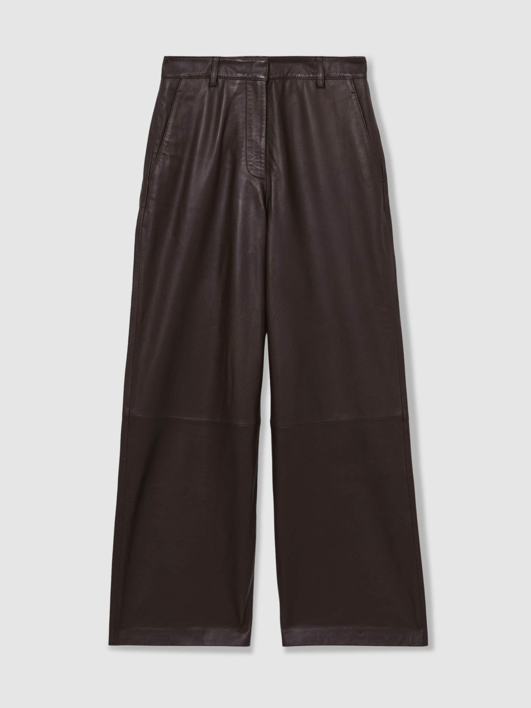 Reiss Best Seller - Petite Leather Wide Leg Trousers in Chocolate