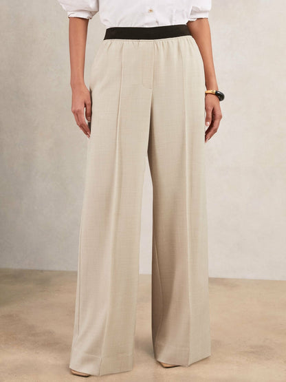 Reiss Affordable - Petite Wide-Leg Elasticated-Waist Trousers in Neutral