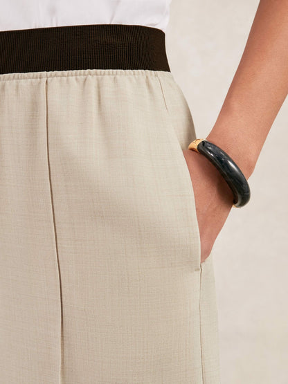 Reiss Affordable - Petite Wide-Leg Elasticated-Waist Trousers in Neutral
