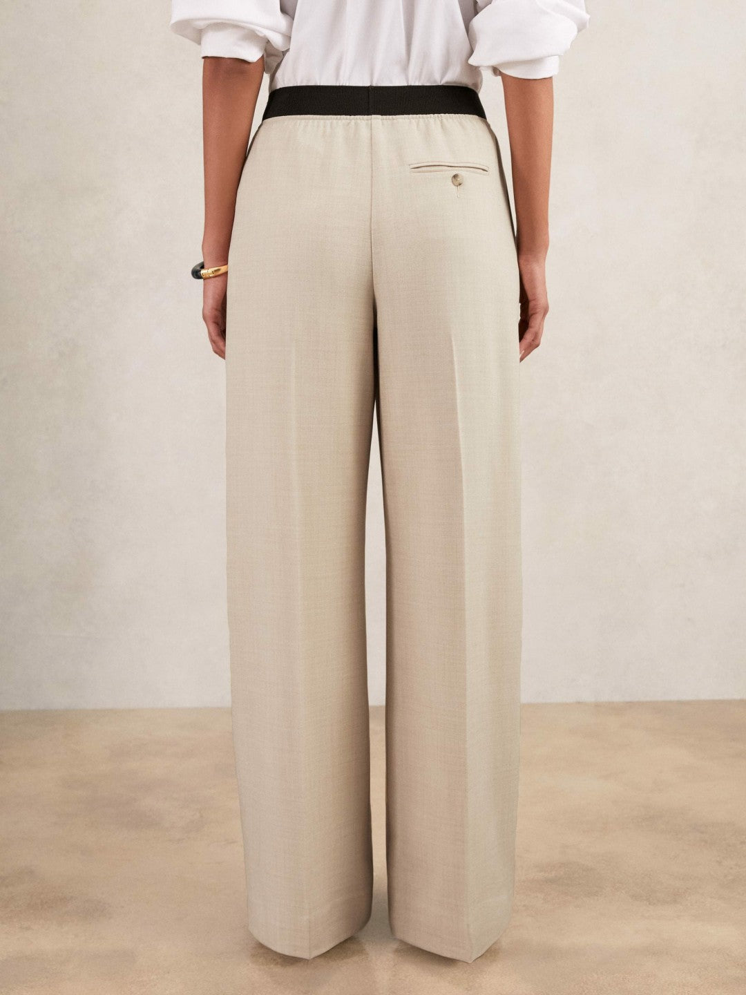 Reiss Affordable - Petite Wide-Leg Elasticated-Waist Trousers in Neutral