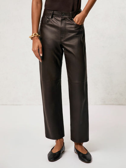 Reiss Featured - Petite Leather Slim-Leg Trousers in Chocolate