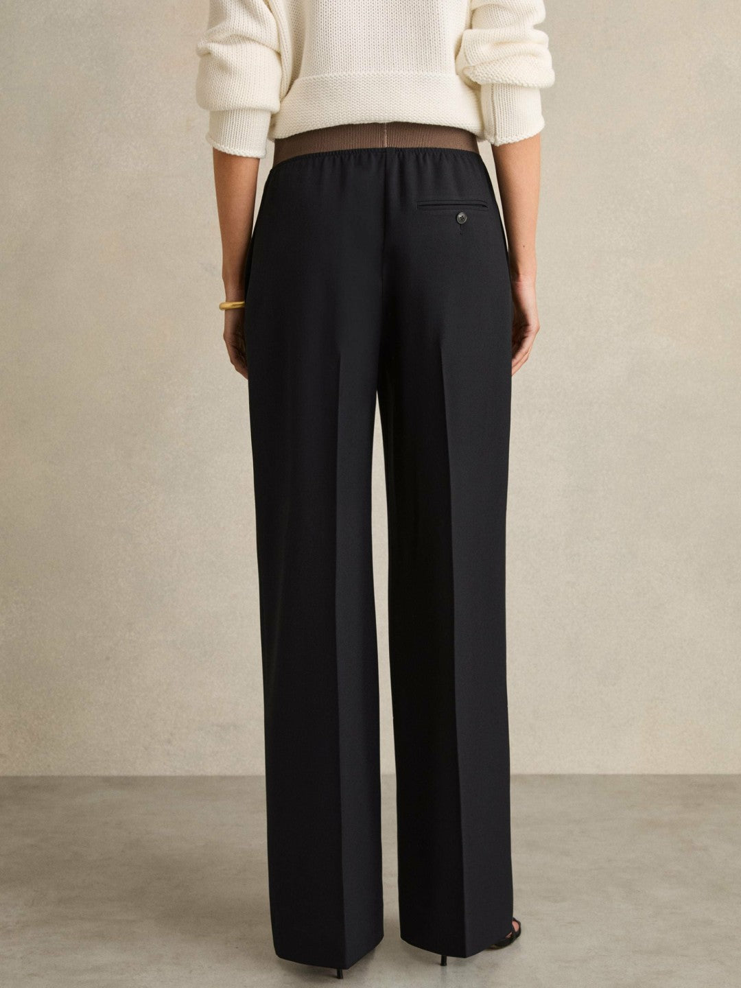 Reiss Wide-Leg Elasticated-Waist Trousers in Navy