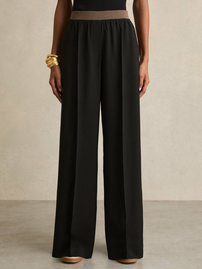 Reiss Affordable - Petite Wide-Leg Elasticated-Waist Trousers in Black