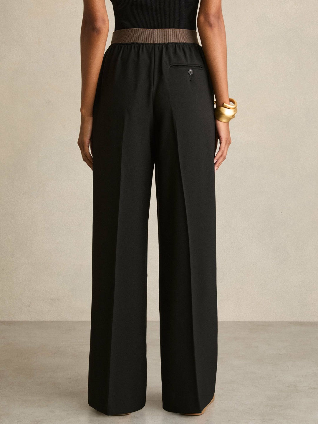 Reiss Affordable - Petite Wide-Leg Elasticated-Waist Trousers in Black