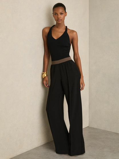 Reiss Affordable - Petite Wide-Leg Elasticated-Waist Trousers in Black