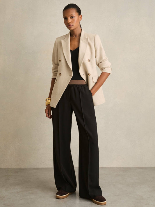 Reiss Sale - Wide-Leg Elasticated-Waist Trousers in Black