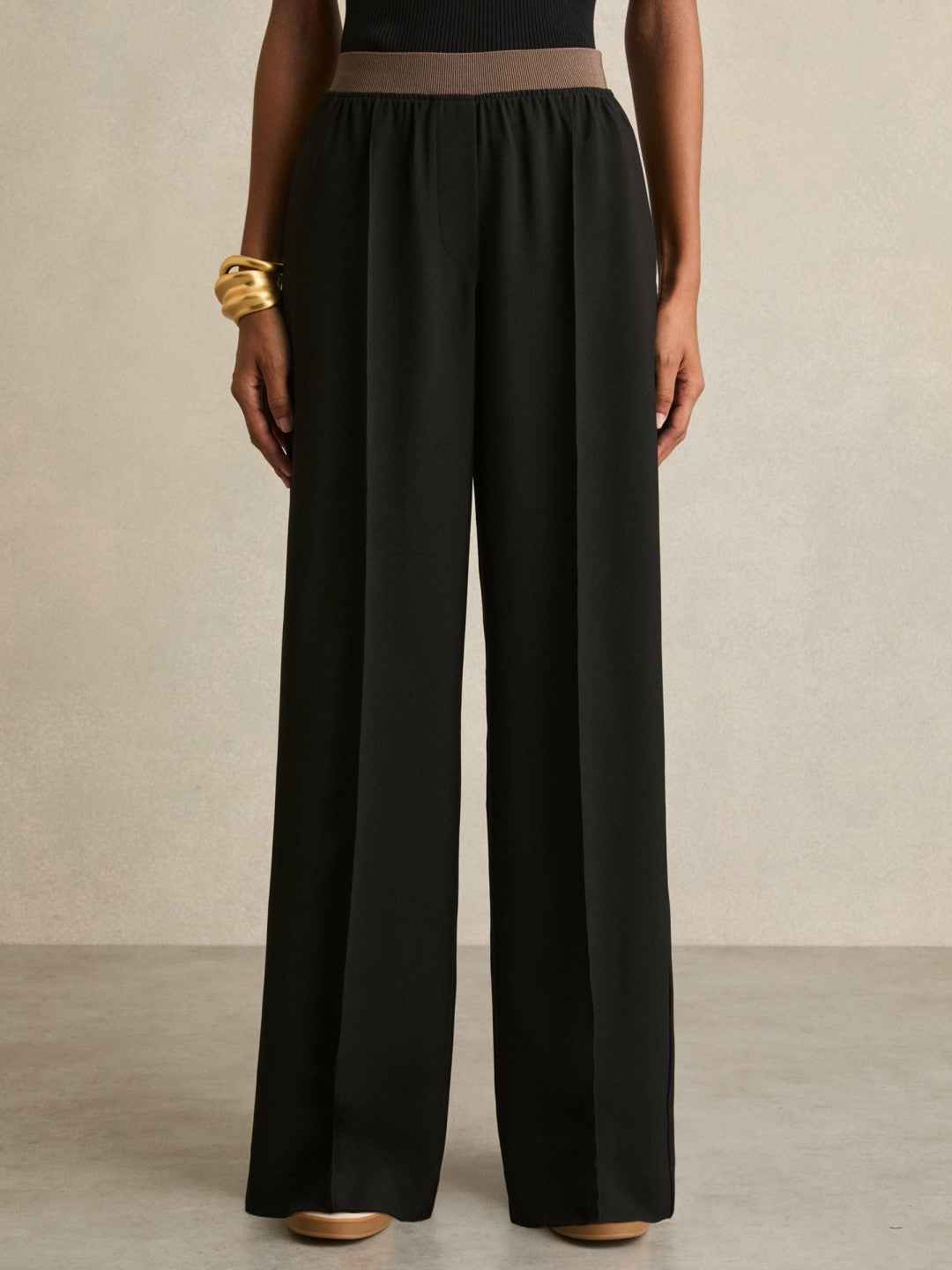 Reiss Sale - Wide-Leg Elasticated-Waist Trousers in Black