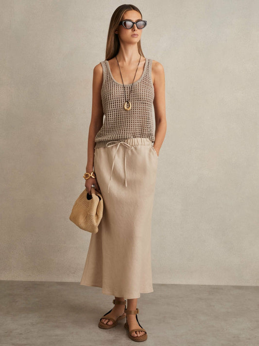 Reiss Value - Slip Midi Skirt in Neutral